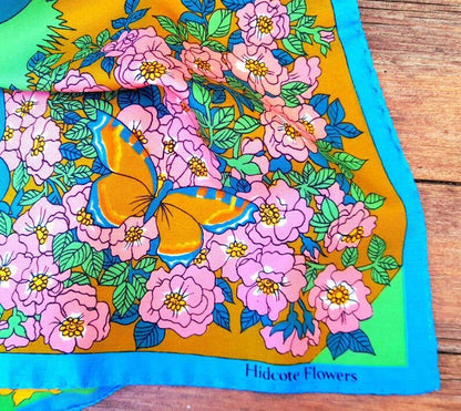 Vintage 70s Courful Fish Pond Nature Print Silky Scarf