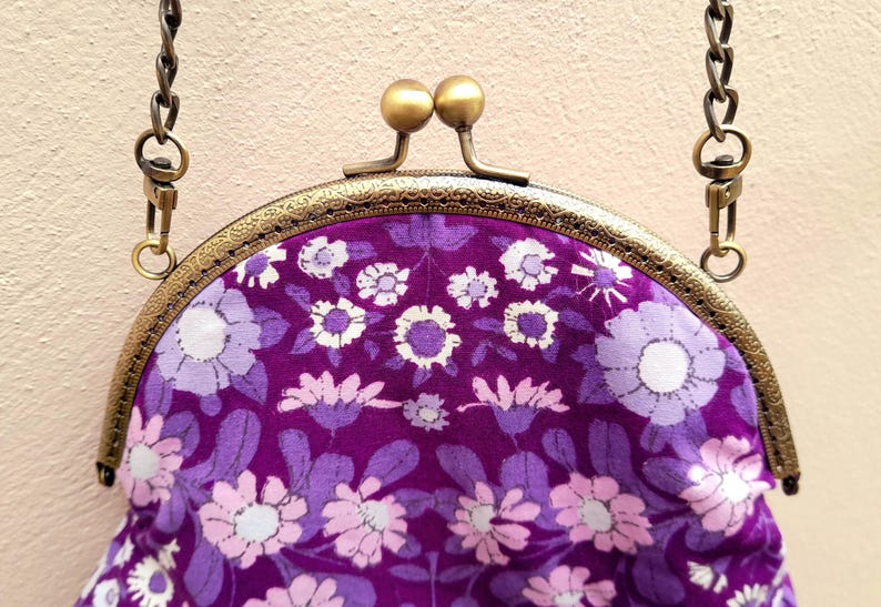 Purple Retro Vintage Fabric Daisy Chain Bag