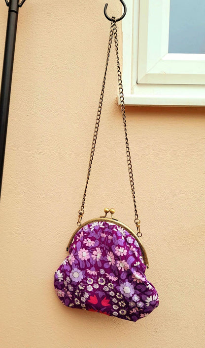 Purple Retro Vintage Fabric Daisy Chain Bag