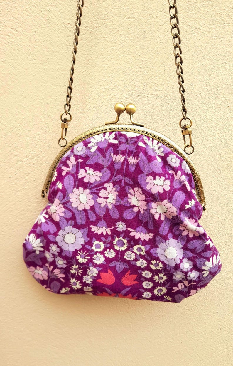 Purple Retro Vintage Fabric Daisy Chain Bag