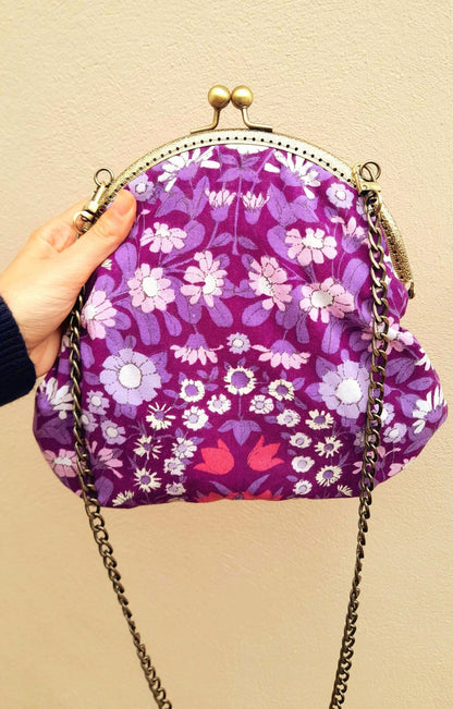 Purple Retro Vintage Fabric Daisy Chain Bag