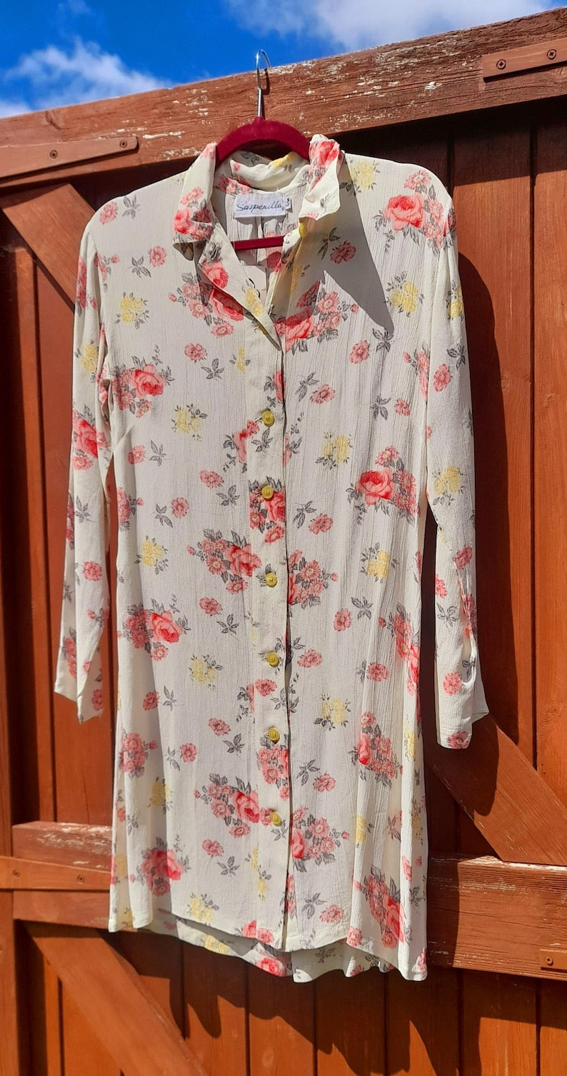 Vintage Retro 1960s SASPERILLA Pink Floral Mini Shirt Dress