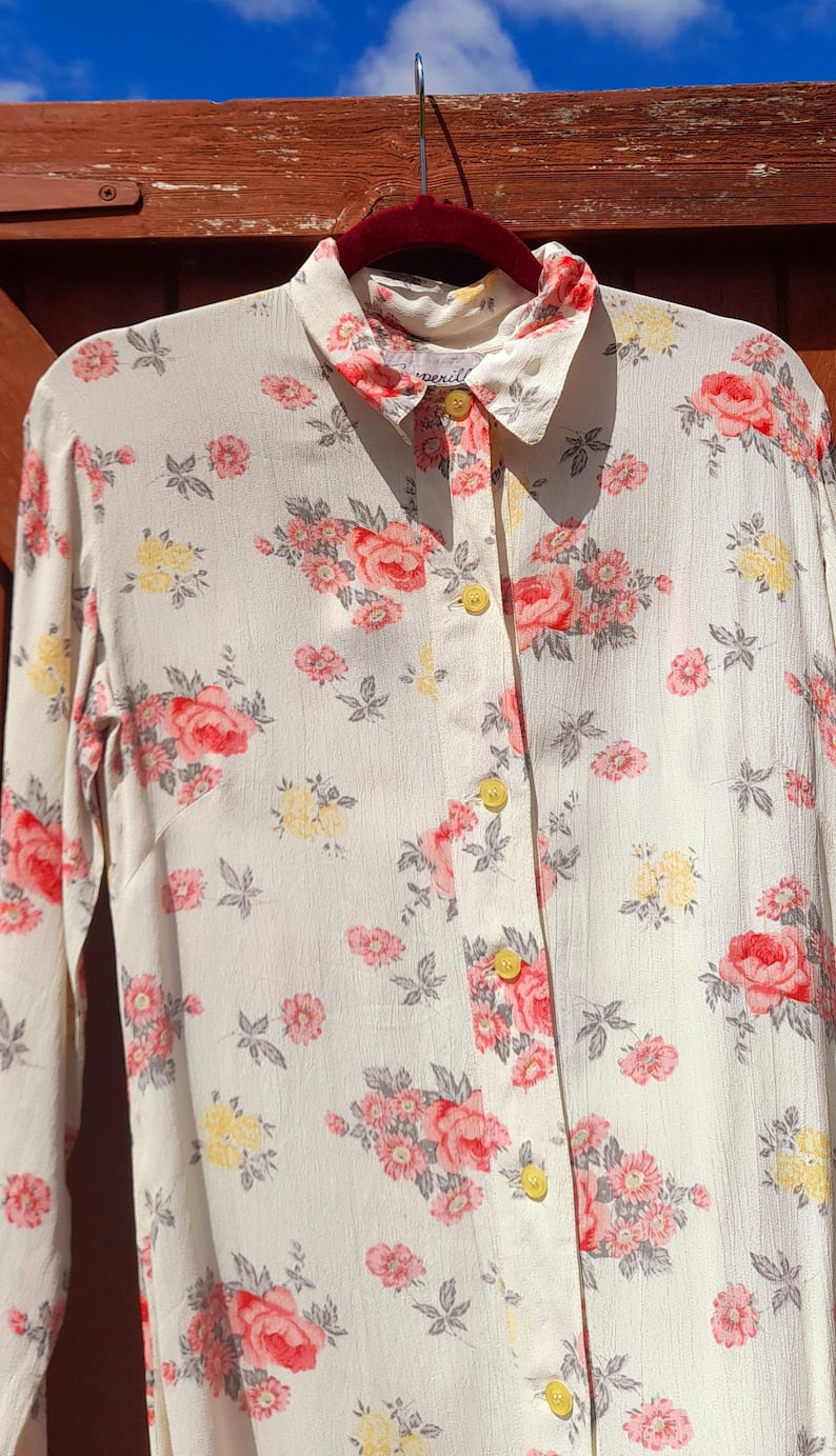 Vintage Retro 1960s SASPERILLA Pink Floral Mini Shirt Dress
