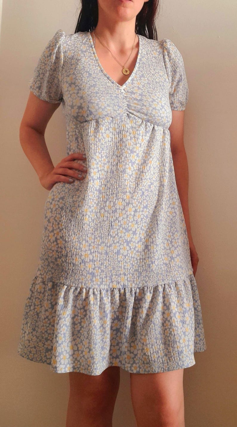 Daisy Flower Print Vintage Puff Sleeve Midi Tea Dress