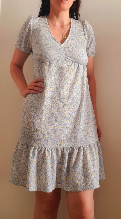Daisy Flower Print Vintage Puff Sleeve Midi Tea Dress
