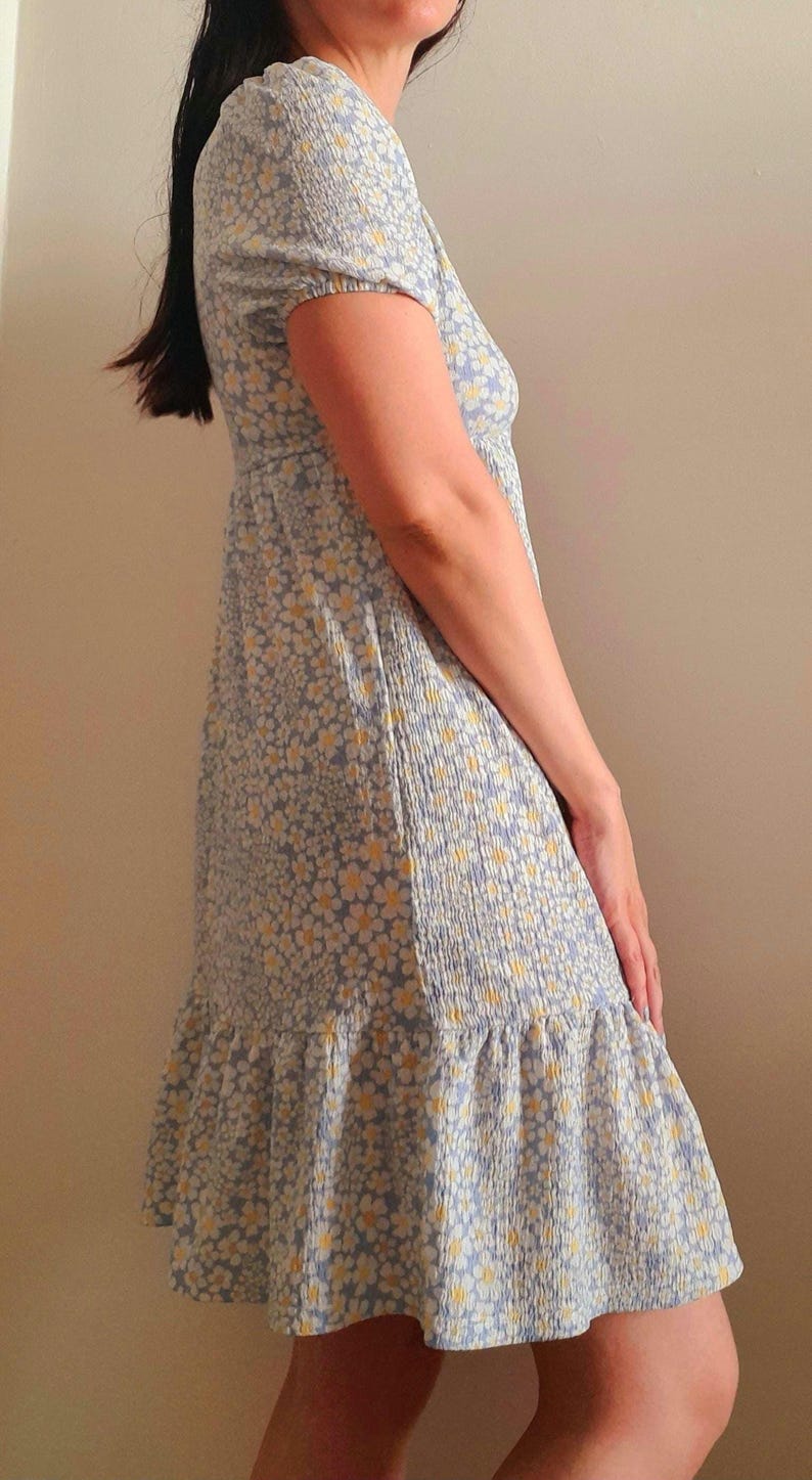 Daisy Flower Print Vintage Puff Sleeve Midi Tea Dress