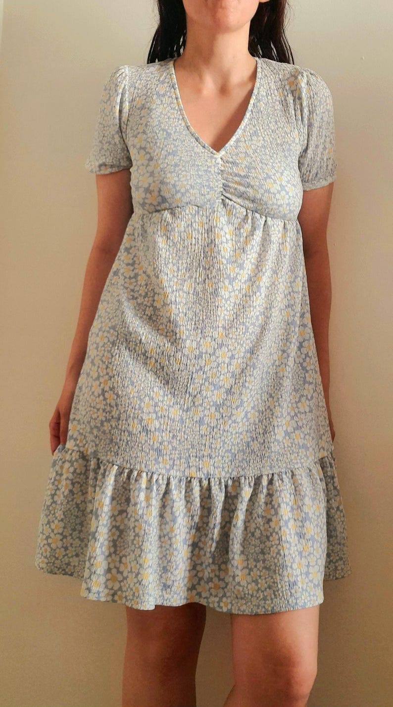 Daisy Flower Print Vintage Puff Sleeve Midi Tea Dress