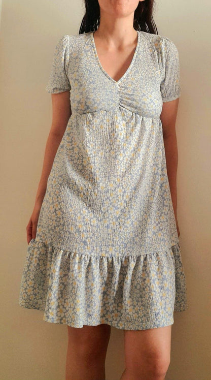 Daisy Flower Print Vintage Puff Sleeve Midi Tea Dress