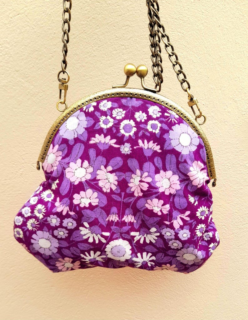 Purple Retro Vintage Fabric Daisy Chain Bag