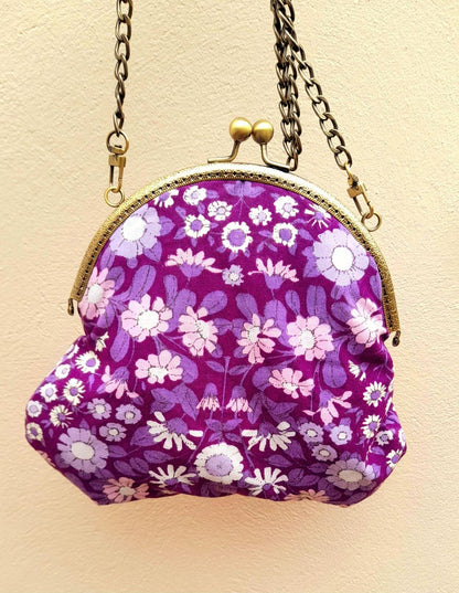 Purple Retro Vintage Fabric Daisy Chain Bag