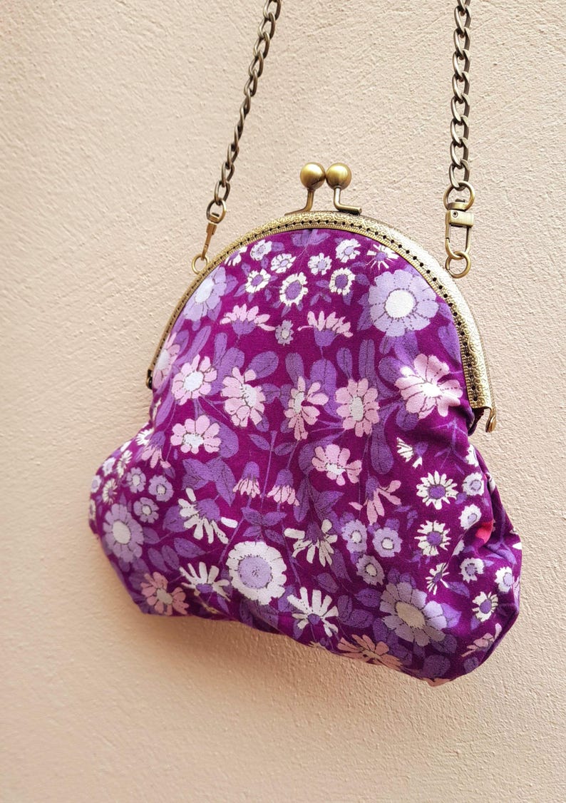 Purple Retro Vintage Fabric Daisy Chain Bag