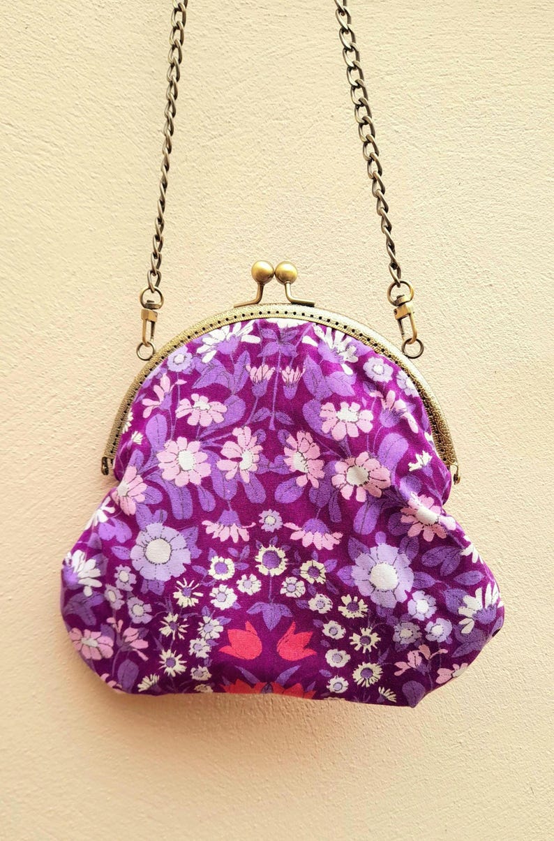 Purple Retro Vintage Fabric Daisy Chain Bag