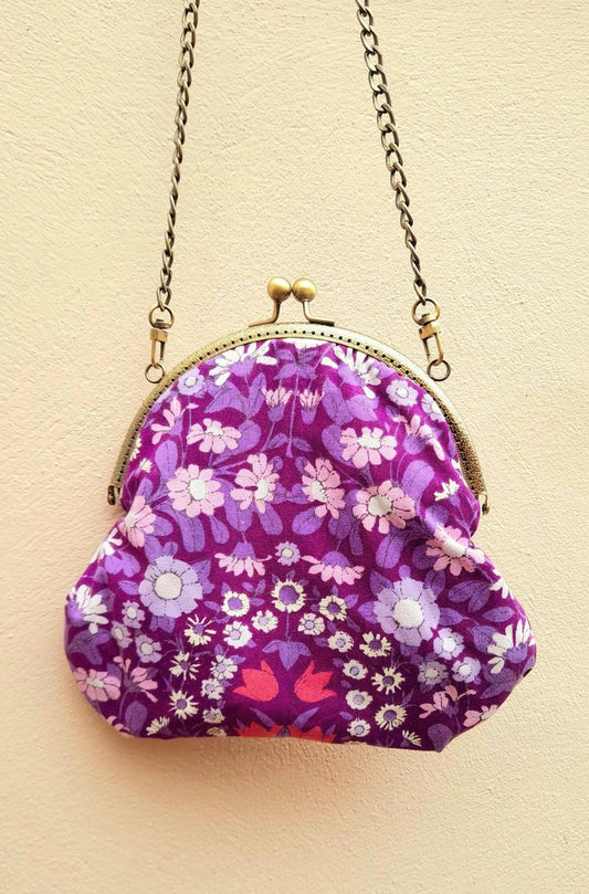 Purple Retro Vintage Fabric Daisy Chain Bag