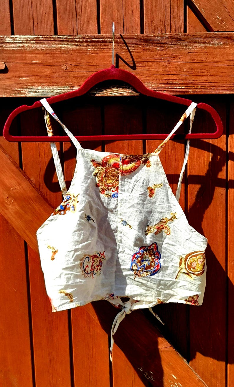 Handsewn Vintage Cotton Apron Style Tie Sun Tops