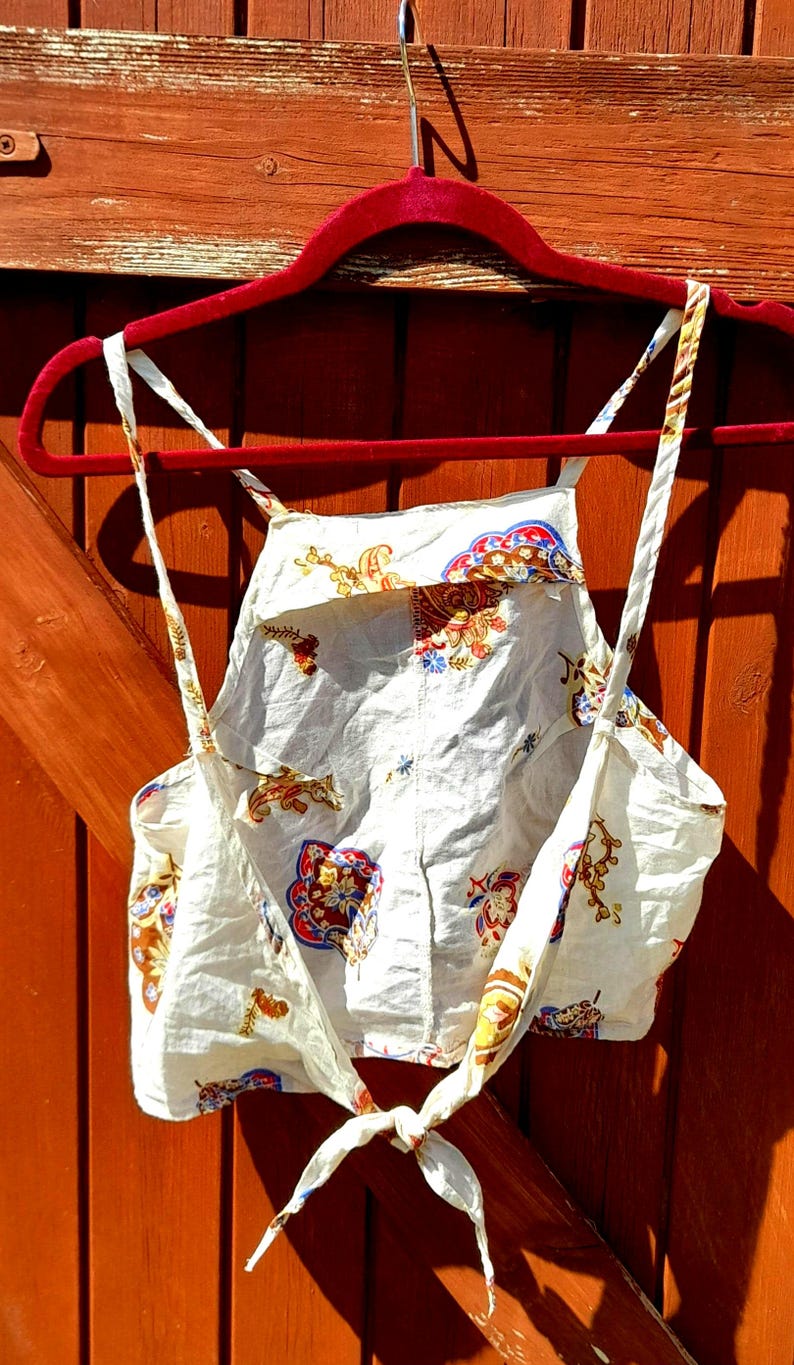 Handsewn Vintage Cotton Apron Style Tie Sun Tops