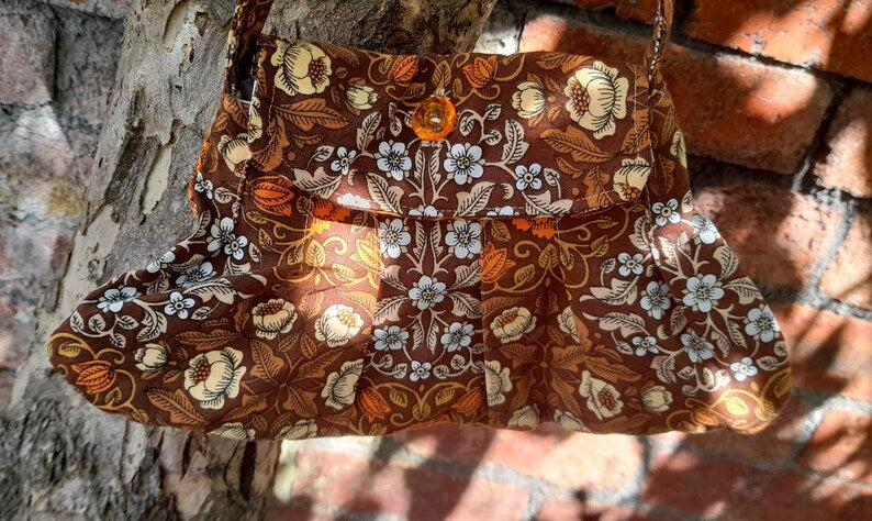 Vintage Cotton Fabric Floral Pleat Small Button Shoulder Bag