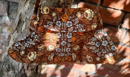 Vintage Cotton Fabric Floral Pleat Small Button Shoulder Bag