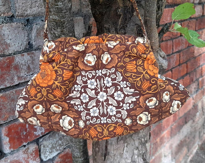 Vintage Cotton Fabric Floral Pleat Small Button Shoulder Bag