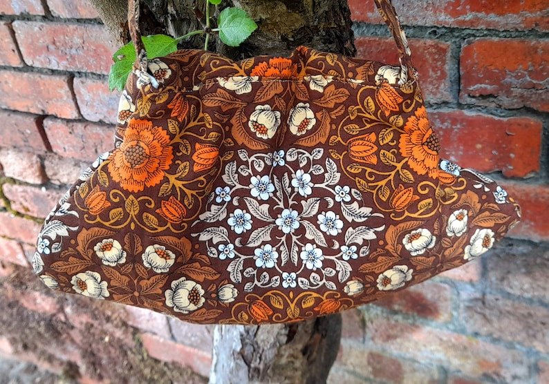 Vintage Cotton Fabric Floral Pleat Small Button Shoulder Bag