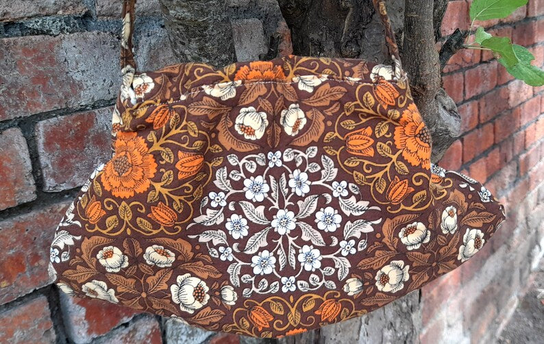 Vintage Cotton Fabric Floral Pleat Small Button Shoulder Bag