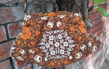 Vintage Cotton Fabric Floral Pleat Small Button Shoulder Bag