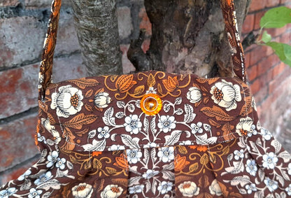 Vintage Cotton Fabric Floral Pleat Small Button Shoulder Bag