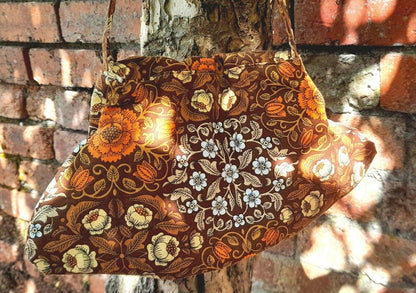 Vintage Cotton Fabric Floral Pleat Small Button Shoulder Bag