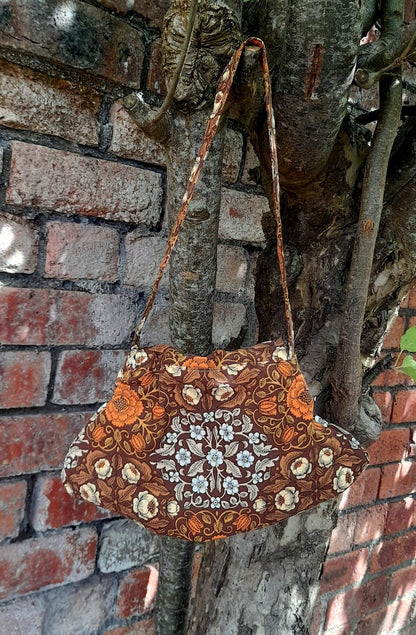 Vintage Cotton Fabric Floral Pleat Small Button Shoulder Bag