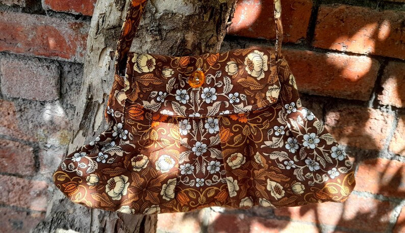 Vintage Cotton Fabric Floral Pleat Small Button Shoulder Bag