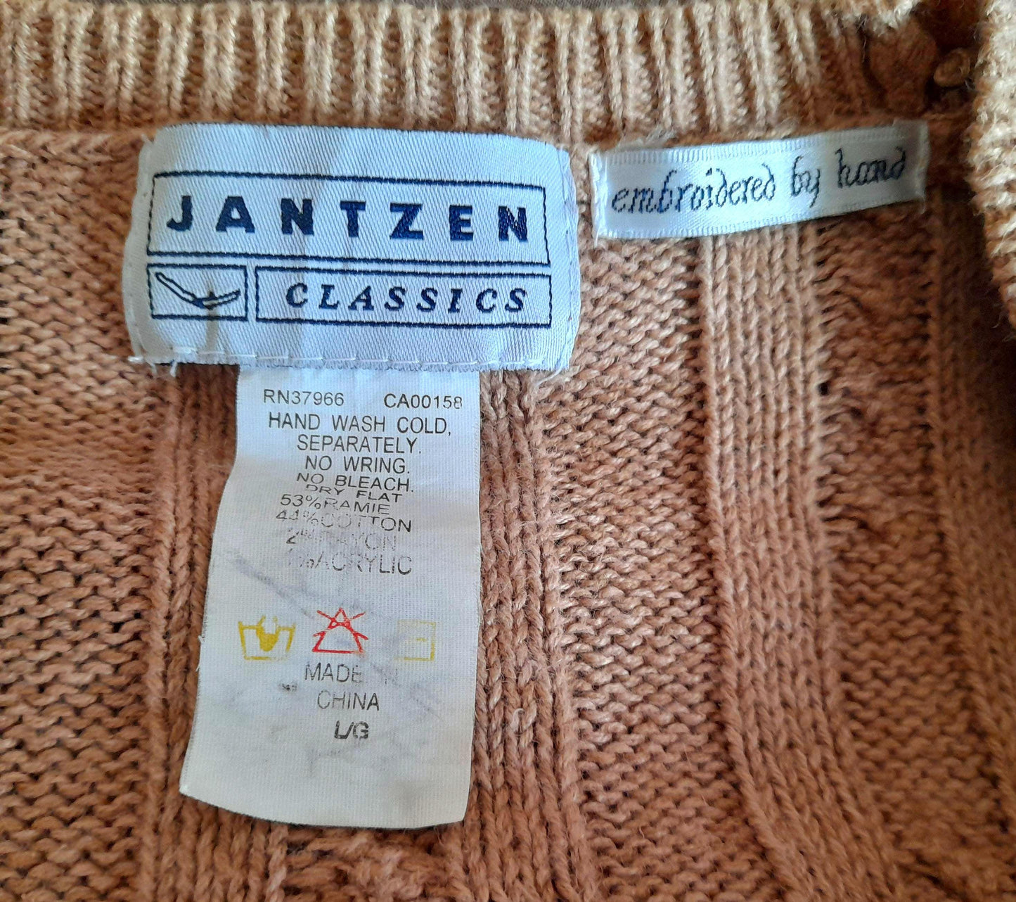 Vintage Hand Embroidered Leaf Flower Cable Rib Knit Button Cardigan