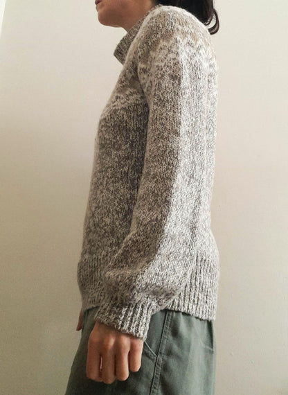 Vintage LOFT Oatmeal White Cream Grey Gold Flecked Fairisle High Collar Knitted Jumper