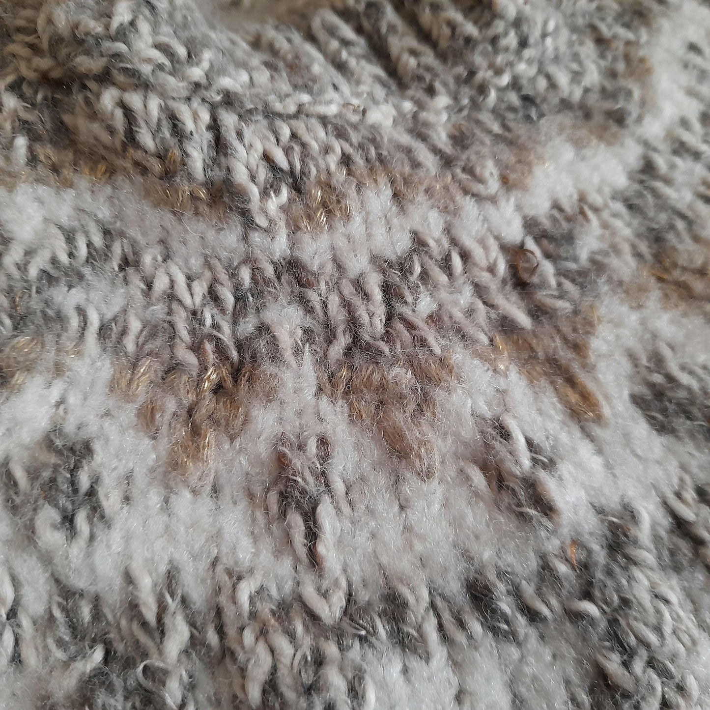 Vintage LOFT Oatmeal White Cream Grey Gold Flecked Fairisle High Collar Knitted Jumper