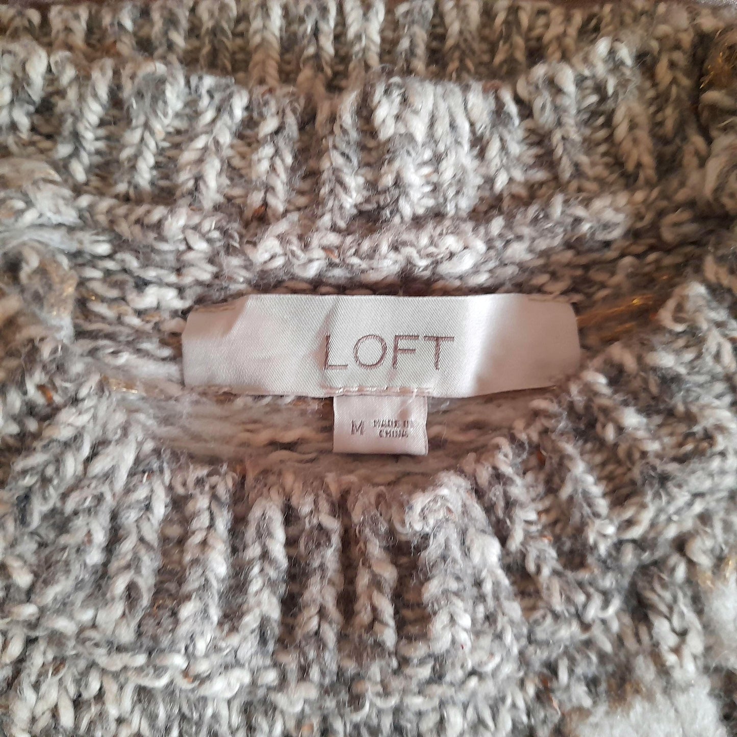 Vintage LOFT Oatmeal White Cream Grey Gold Flecked Fairisle High Collar Knitted Jumper