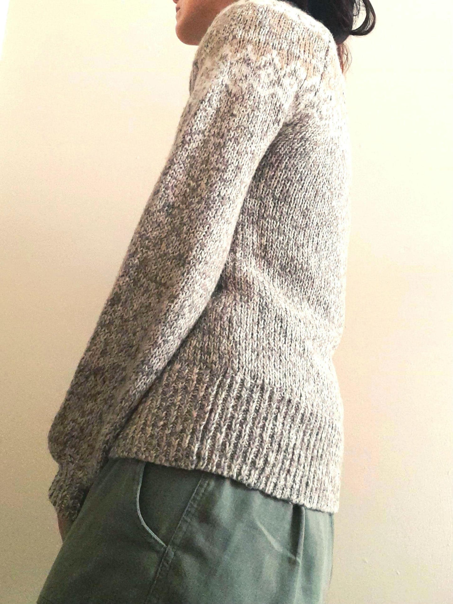 Vintage LOFT Oatmeal White Cream Grey Gold Flecked Fairisle High Collar Knitted Jumper