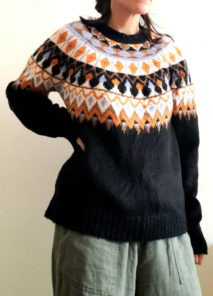 Black Orange Blue Vintage Fairisle Chunky Knitted Sweater