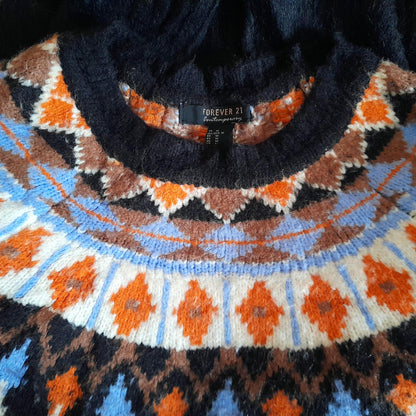 Black Orange Blue Vintage Fairisle Chunky Knitted Sweater