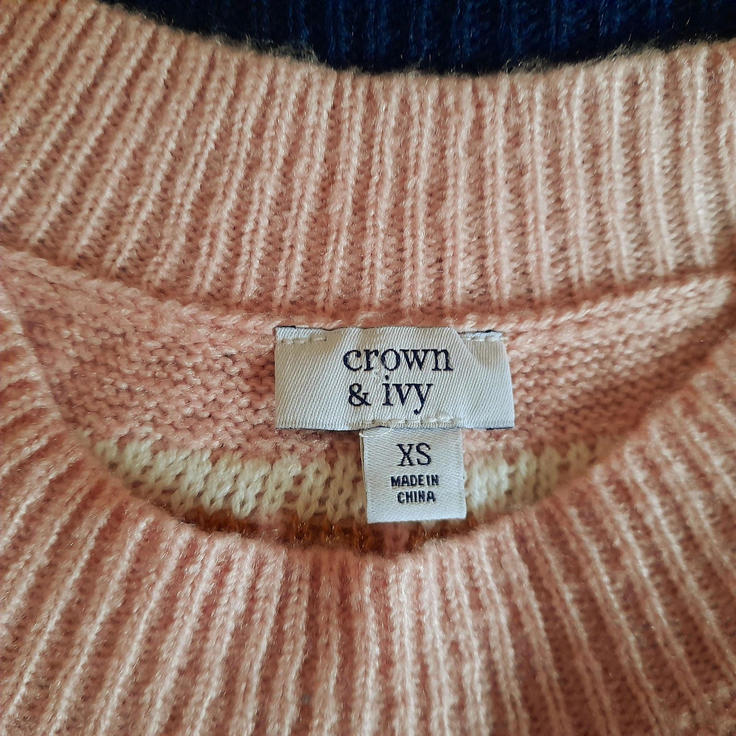 Vintage Y2K Crown & Ivy Navy Pink Gold Sparkly Fairisle Geometric Knit Jumper