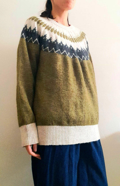 Vintage VERO MODA Olive Green Cream Grey Fairisle Knit Jumper