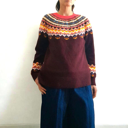 Vintage TALBOTS Maroon Multicoloured Fairisle Knitted Jumper