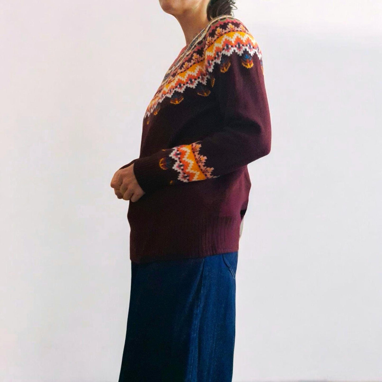 Vintage TALBOTS Maroon Multicoloured Fairisle Knitted Jumper