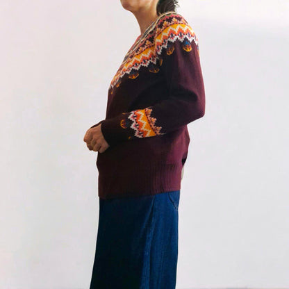 Vintage TALBOTS Maroon Multicoloured Fairisle Knitted Jumper