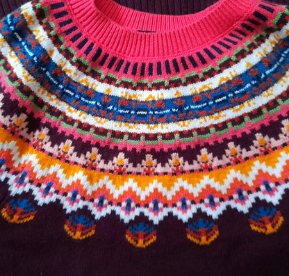Vintage TALBOTS Maroon Multicoloured Fairisle Knitted Jumper
