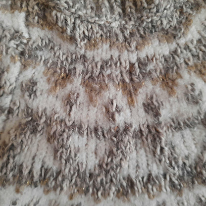 Vintage LOFT Oatmeal White Cream Grey Gold Flecked Fairisle High Collar Knitted Jumper