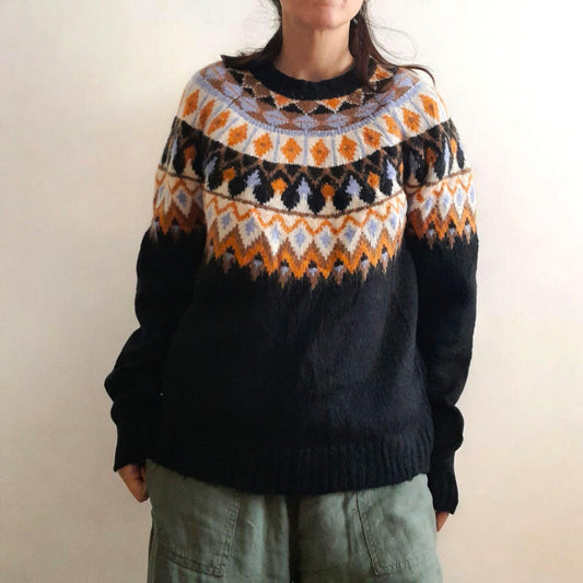 Black Orange Blue Vintage Fairisle Chunky Knitted Sweater