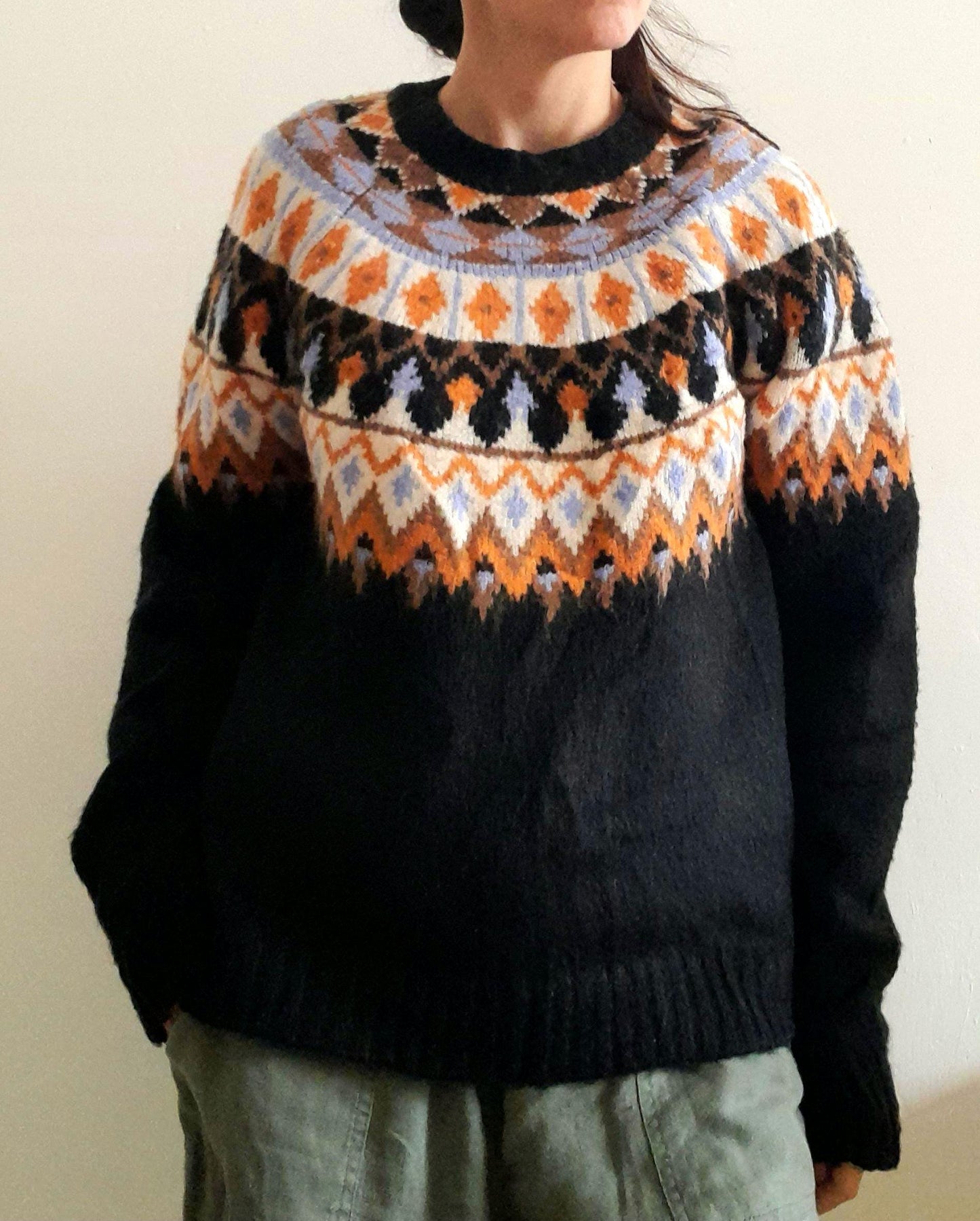 Black Orange Blue Vintage Fairisle Chunky Knitted Sweater