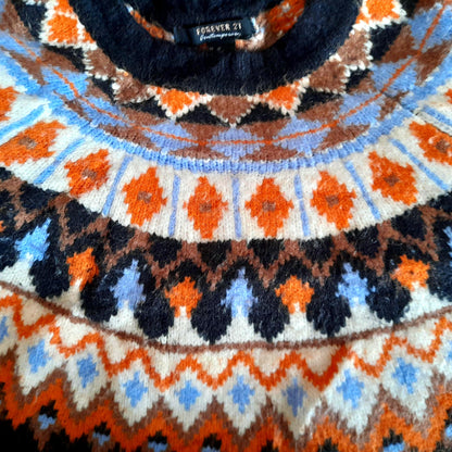 Black Orange Blue Vintage Fairisle Chunky Knitted Sweater