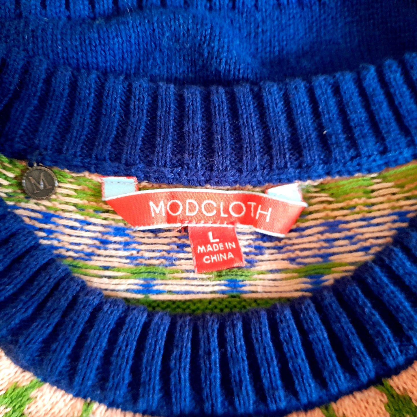 Navy Orange Green Fairisle Vintage Cotton Knitted Jumper