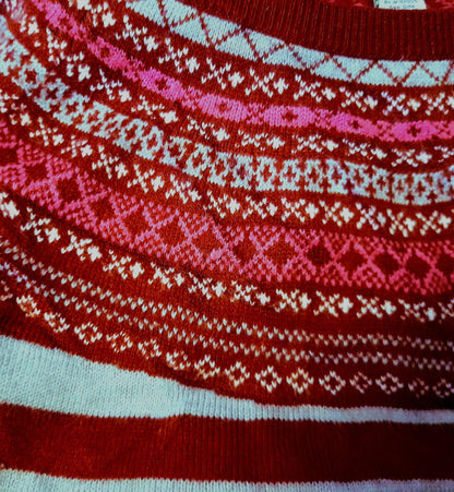 Vintage Grey Dark Red Pink Stripe Icelandic Fine Knit Long Sleeve Top