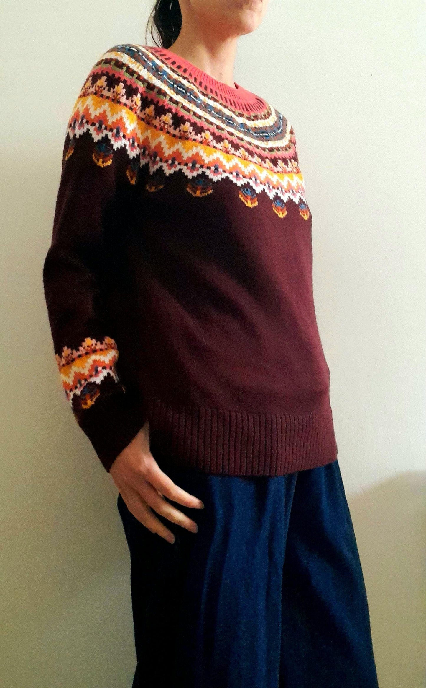 Vintage TALBOTS Maroon Multicoloured Fairisle Knitted Jumper
