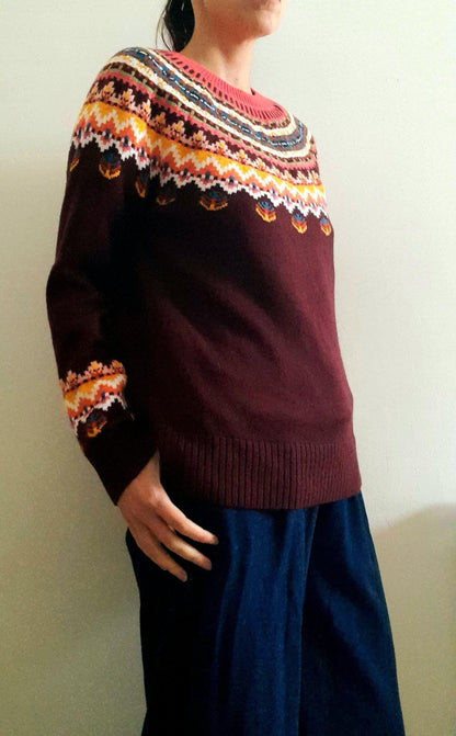 Vintage TALBOTS Maroon Multicoloured Fairisle Knitted Jumper